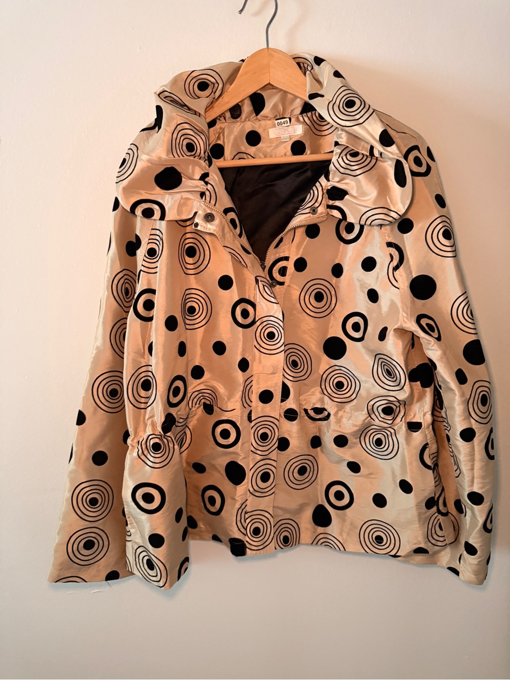 Ubu Polka Circle Print Hooded Jacket in Beige and Black